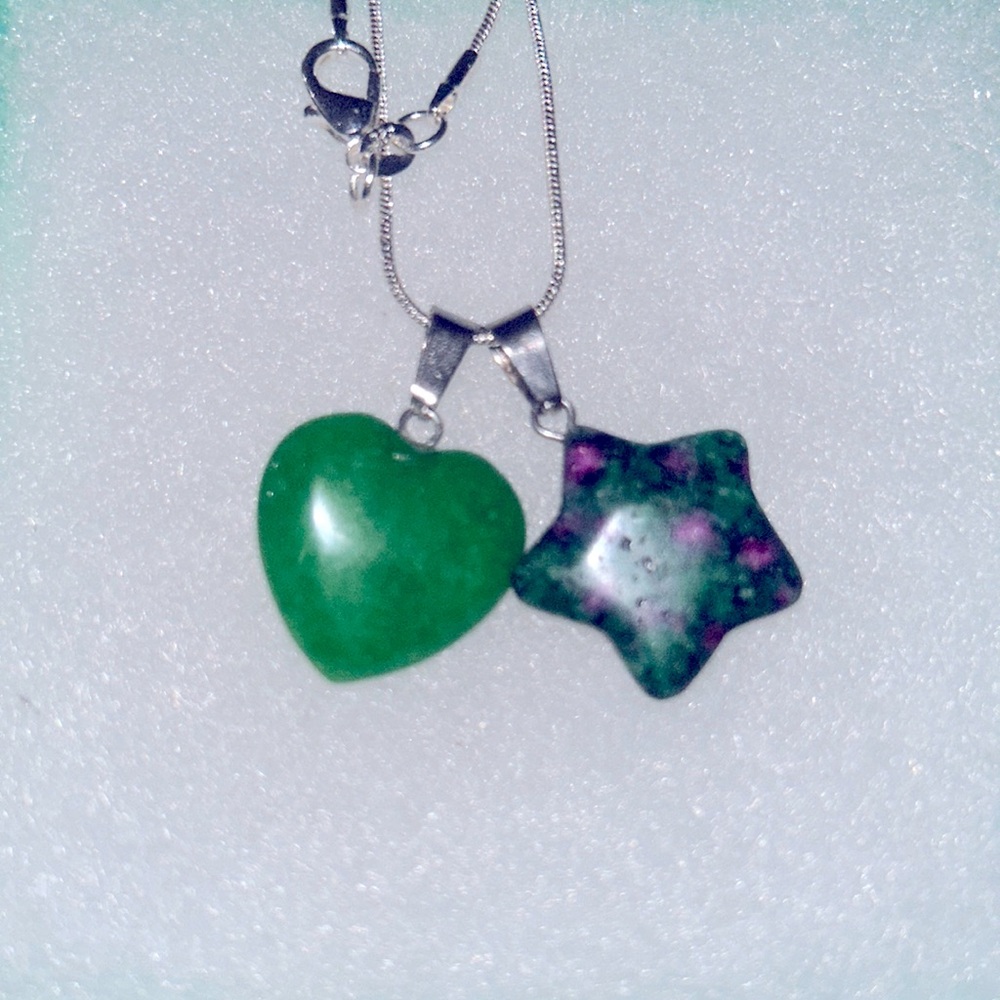 Boho hippie Cherry Quartz Heart ❤️ & Ruby in Zoisite Star ⭐️ Sterling Silve…
